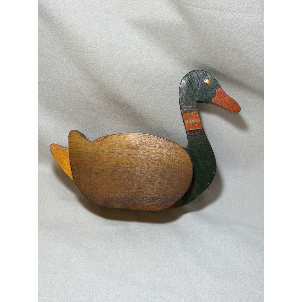 Vintage 1992 Handmade Wooden Mallard Duck Figurine Folk Art Decor 7.5 Inch